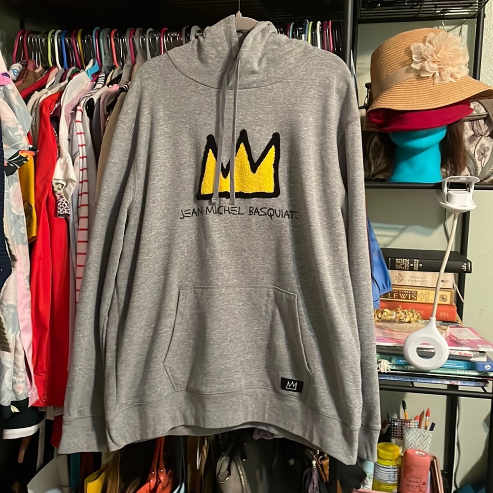 Basquait Mens Gray XXL Hoodie w Front Pockets & Embroidered Detail 🖤